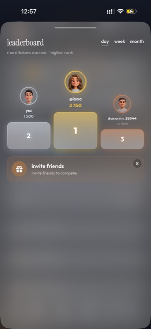 friends leaderboard — more tokens earned, higher rank